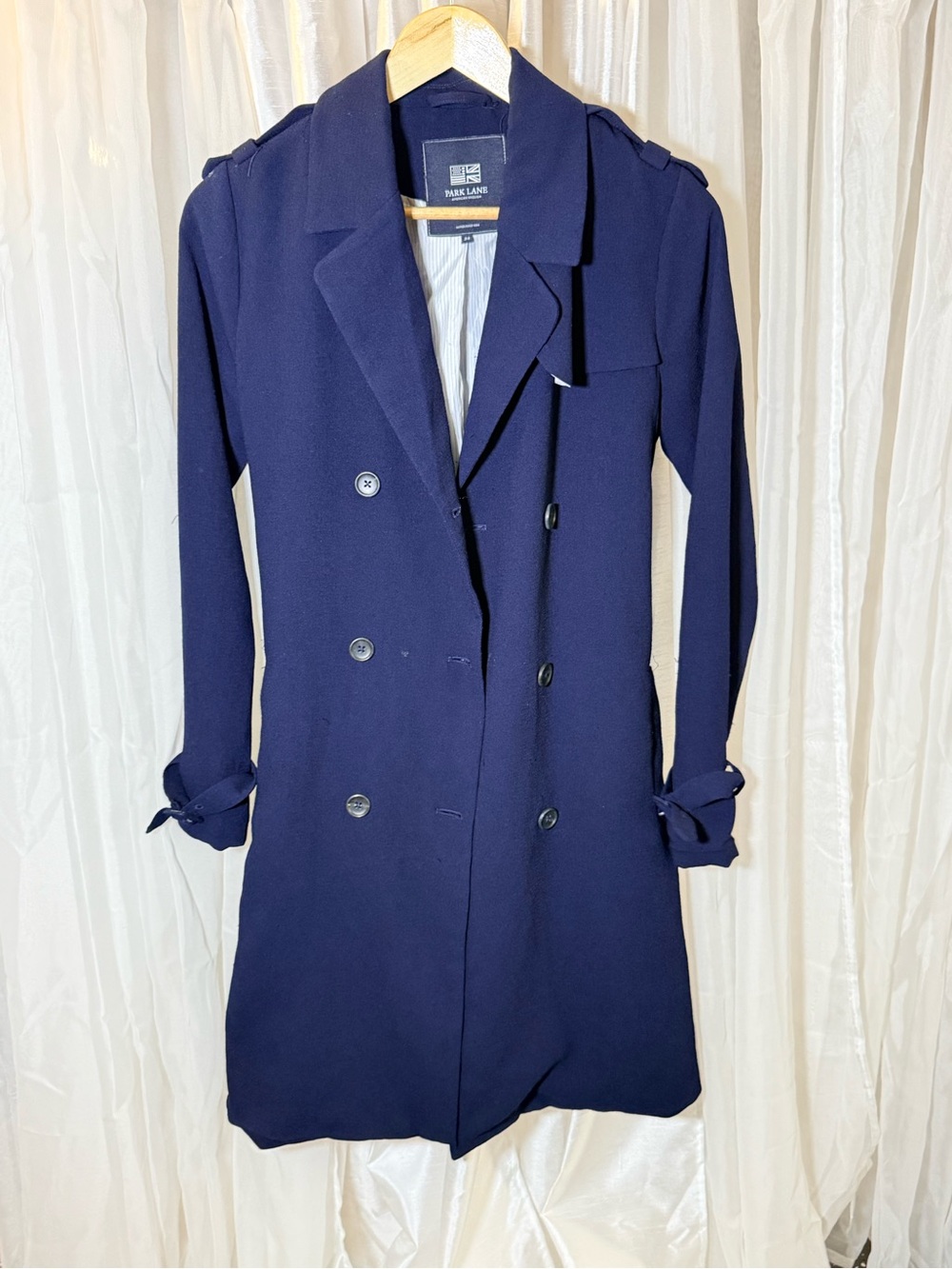 Park Lane Navy Double-Breasted Trench Coat